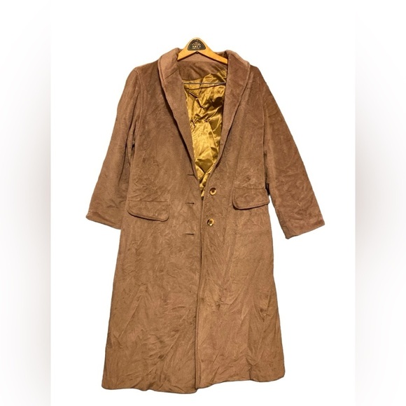 Women’s Tan Long soft Coat faux Suede Size 10 - Picture 4 of 10